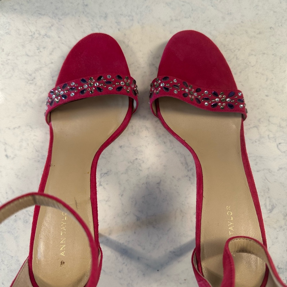 Ann Taylor Red Heels with Rhinestone Embellishments